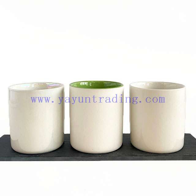 Custom Matte Iridescent Candle Vessels Ceramic Empty Candle Container Beige Candle Jar