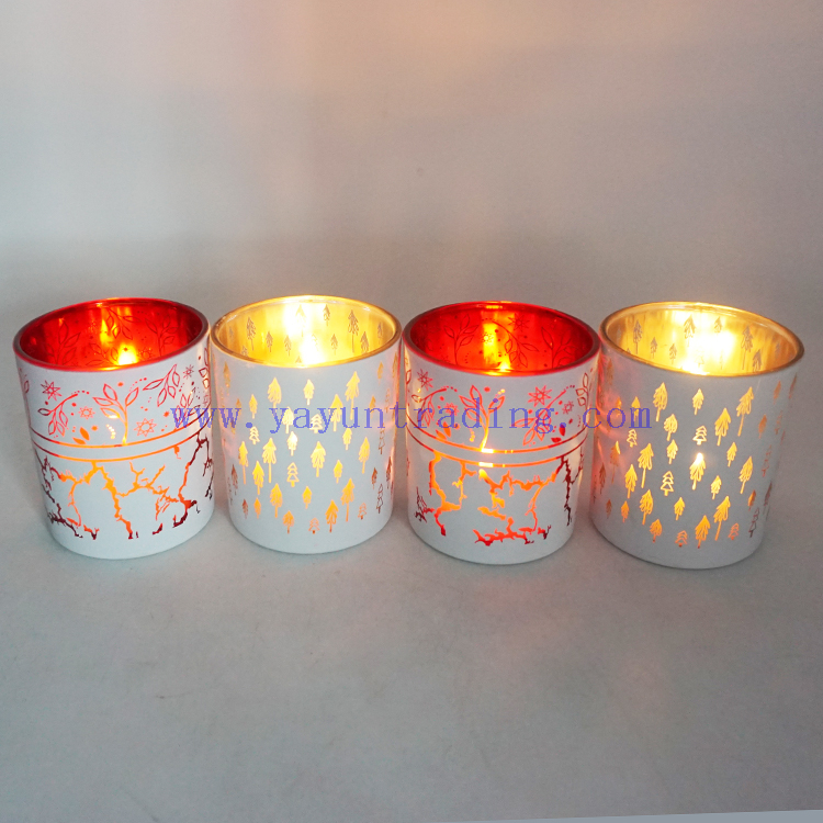 200ml Matte White Holiday Candle Jars With Laser Engraved Silver Gold Red Mercury Lantern Candle Holders