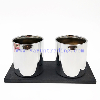 Silver Color Cylinder Electroplating Ceramic Candle Holder Candle Container
