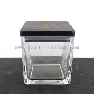 Square Candle Holders Creative Glass Jars for Candle Making with Sealed Wooden Lids