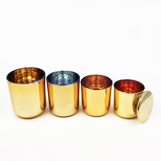 Electroplated 8oz 10oz 12oz 16oz Luxury Empty Glass Gold Candle Vessel Jar Large with Lid