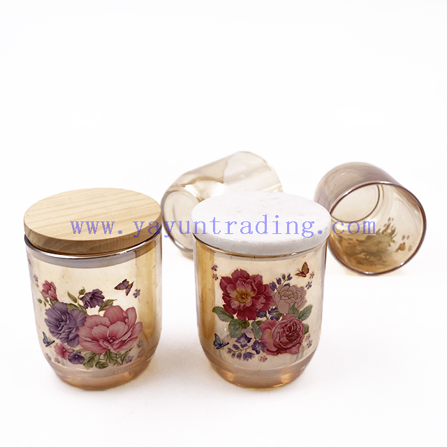 Luxury Vintage 8oz Colorful Empty Amber Glass Candle Jars With Lid