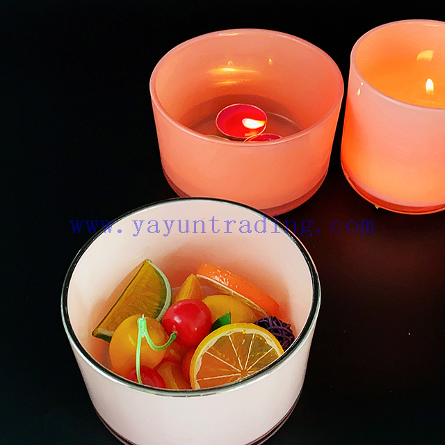 Glossy Painted Pink Glass Candle Jars With Silver Rim Candle Vessels for Candle Making