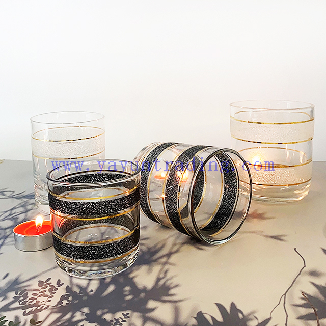 Round Clear Empty Glass Handmade Embossed Black White Circle Pattern Candle Jar