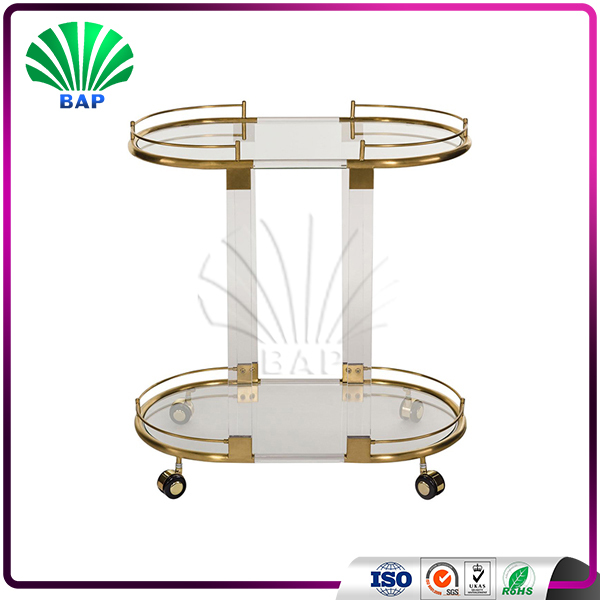 Modern Acrylic Lucite Furniture Metal Trolley Used for Hotel Restaurant 