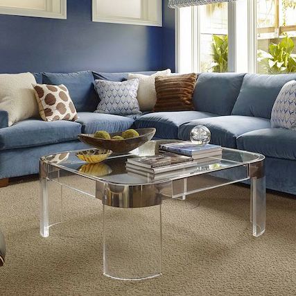 Fancy Clear Acrylic Side Table with Gold Corner Handcrafted End Furniture