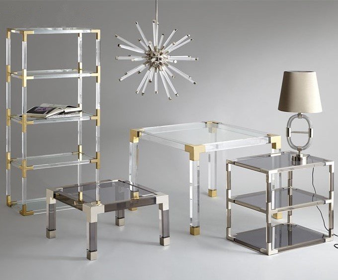 Clear Acrylic Living Room Shelf Set Luxury Lucite Furniture Set