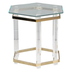 Hexagon Acrylic Sofa Side Coffee Table With Glass Top