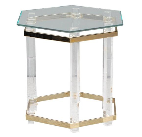 Hexagon Acrylic Sofa Side Coffee Table With Glass Top