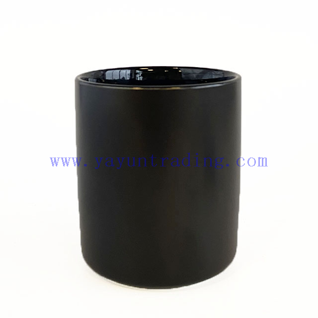Fancy Ceramic Candle Container Cylinder Votive Empty Black Candle Jars with Lids