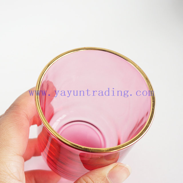 wholesale 600ml 300ml 250ml 180ml gold silver rim empty translucent pink glass jar candle holders