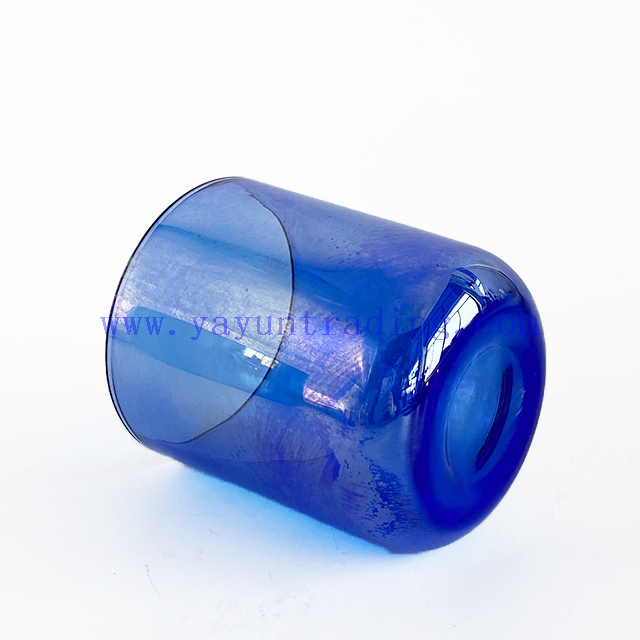 Luxury Iridescent Cobalt Blue Glass Candle Jar for Home Decor