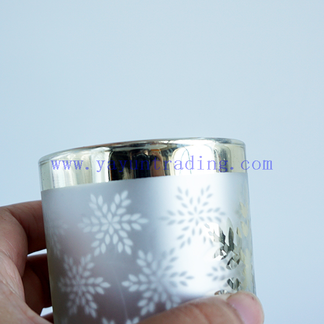 wholesale frosted laser cutting design silver mercury glass candle holders with decor lids