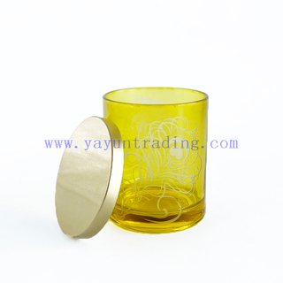 Fancy Yellow Empty Jar High Quality Glass Candle Vessels With Tin Lid
