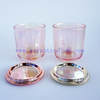 Ion plating luxury pink glass candle holder 8oz small empty candle containers with gold rose gold lids