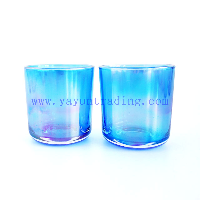 home decor antique 8oz blue ion electroplated glass candle jars with gold rose gold ceramic luxury lids