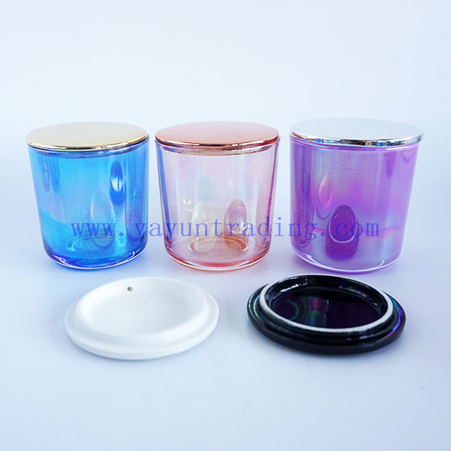 Luxury decorative custom colors ion plating glass candle holders jar 8oz with luxury ceramic lids