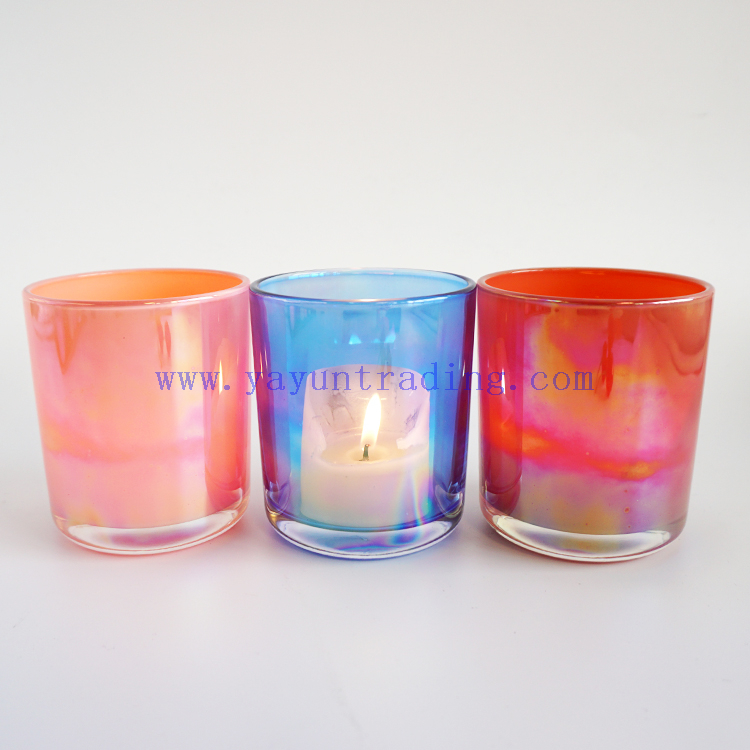 Pink Blue Holographic Decorative Glass Candle Jars for 12oz of Wax Filling 