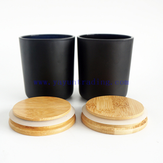 Yayun best selling black white frosted 12oz empty candle jars with bamboo wooden lids
