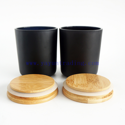 Yayun best selling black white frosted 12oz empty candle jars with bamboo wooden lids