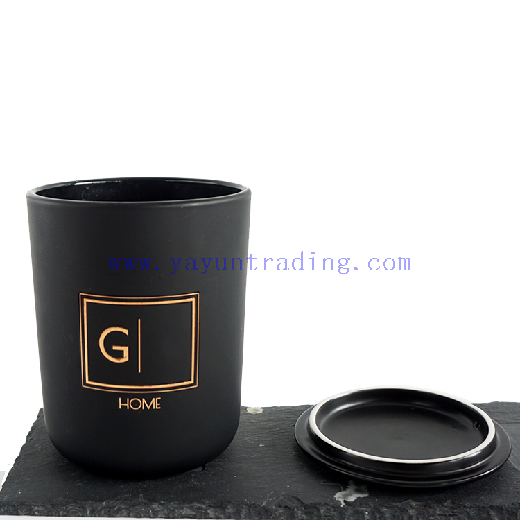 Yayun hot sale 20oz black matte glass candle jar with decorative lids