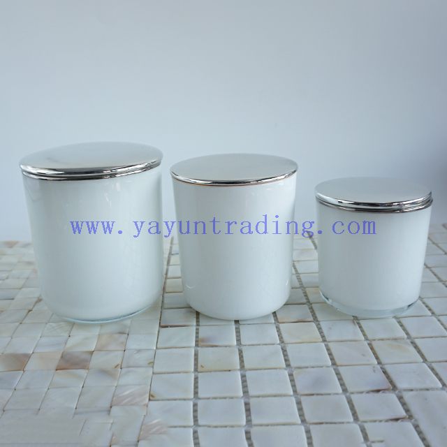 250ml 395ml 480ml gold silver rim for white candle holder glass luxury candle vessels with lids