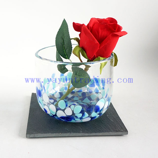 Yayun new design handmade clear glass candle jar with unique white and blue spots 17oz