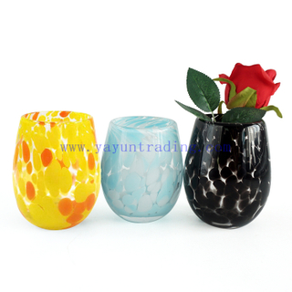 Yayun New design handmade black blue amber orange yellow leopard design candle jars 16oz egg candle container for home wedding 