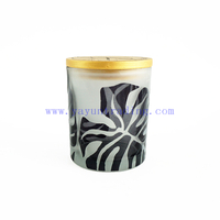 400ml empty frosted glass candle jar votive candle holders with gold printing design sealed wood lid