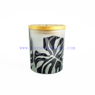 400ml empty frosted glass candle jar votive candle holders with gold printing design sealed wood lid