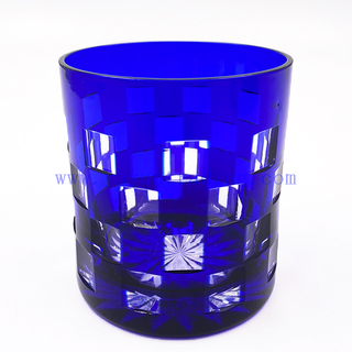 Hand Polished Glass Tumbler Distinctive Cobalt Blue Colored Wide Bottom 14oz Whisky Glass Wine Cup Glasses