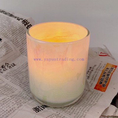 16oz White Pearl Iridescent Candle Holder Luxury Glass Holographic Jar For Candle Making