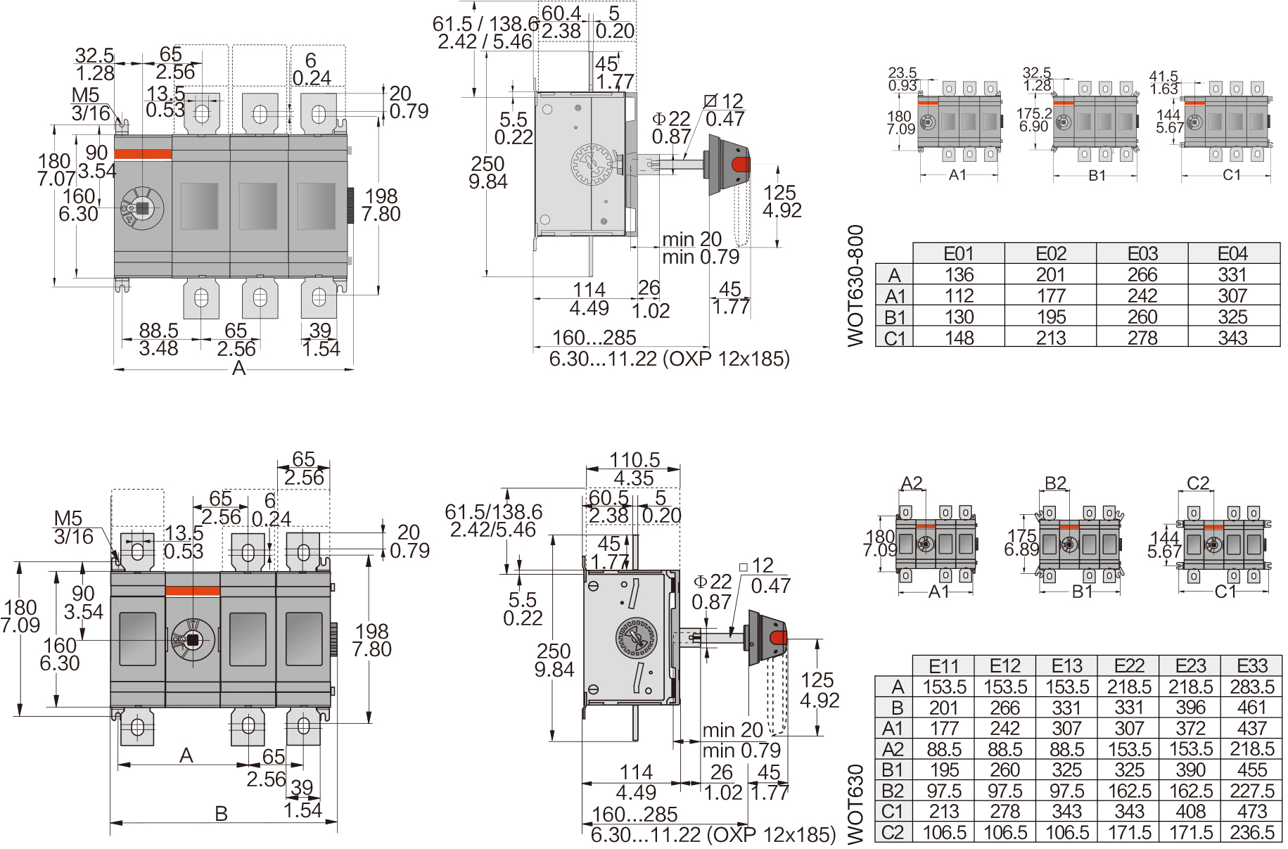 OT630_P 和 OT800_P 外形 尺寸