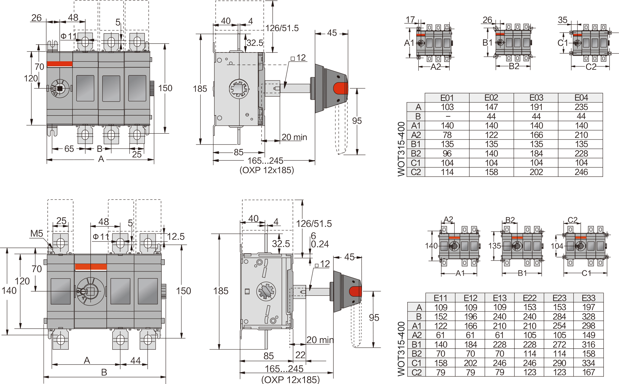 OT315_P 和 OT400_P 外形 尺寸