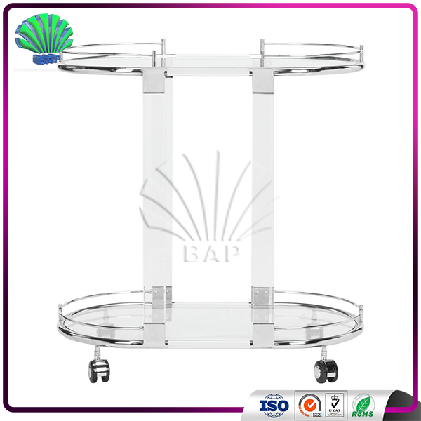 Modern Acrylic Lucite Furniture Metal Trolley Used for Hotel Restaurant 
