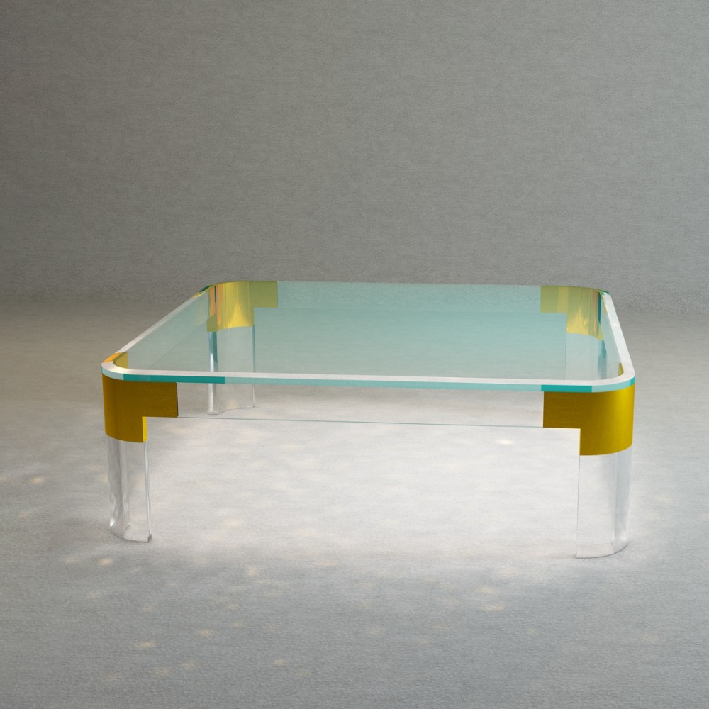 Fancy Clear Acrylic Side Table with Gold Corner Handcrafted End Furniture