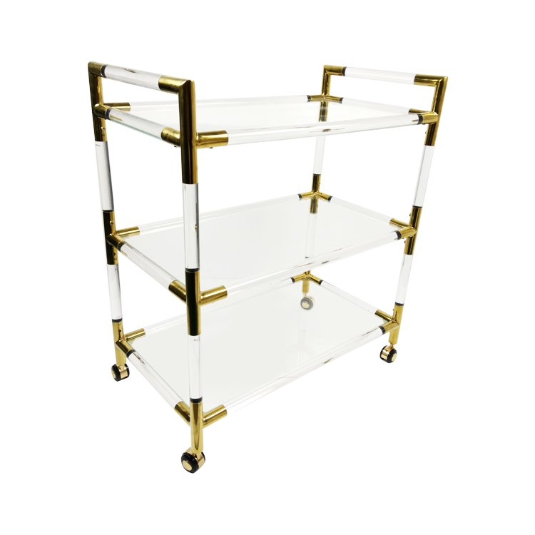 Clear Acrylic Trolley Three Tier Acrylic Food Trolley Cart For Hotel Serving