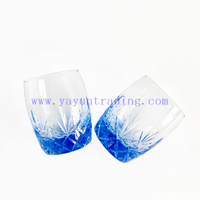 Unique Hand Made Blue And Crystal Glass Set