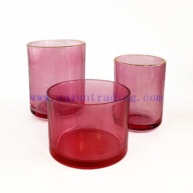 8oz 12oz 16oz Machinemade Pink Color Translucent Empty Glass Candle Jar