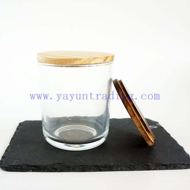 Wholesale cheap price best selling wooden lids with 12oz clear glass candle jar