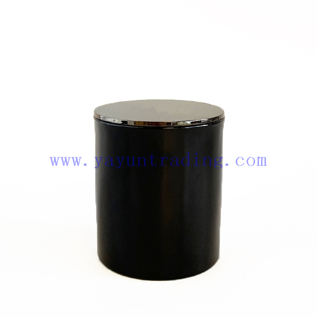 Custom Color Shiny Black Glass Candle Holder With Electroplated Black Lid
