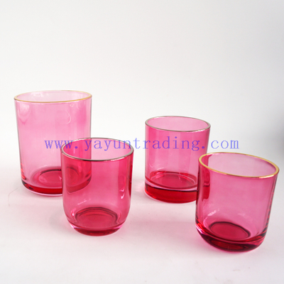 wholesale 600ml 300ml 250ml 180ml gold silver rim empty translucent pink glass jar candle holders