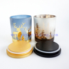 White and blue colored engraving deer pattern glass votive candle holders with decor lids for sale