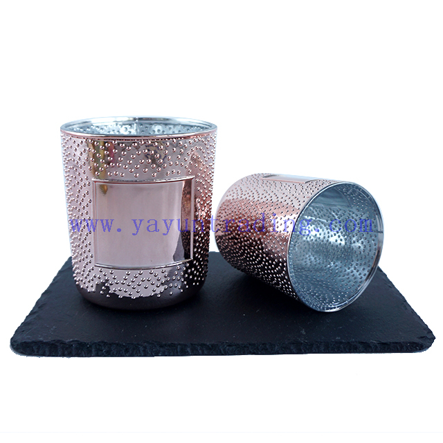190/380ml Round Electroplated Rose Gold Shiny Glass Candle Vessel 