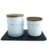 Wholesale 8oz 13oz gold electroplated frosted and white color glass candle holders with wooden lids