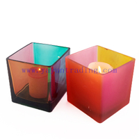 Multi Colored Glass Tealight Candle Holder Iridescent Candle Jar
