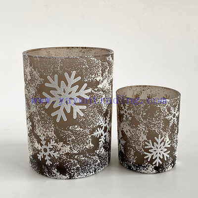 Snow pattern decoration 20cl 60cl hand blown unique candle container glass cup for candle making
