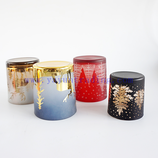 Christmas Laser Engraved Glass Candle Jars Red Frosted Blue With Custom logo Design Candle Tumblers 400ml