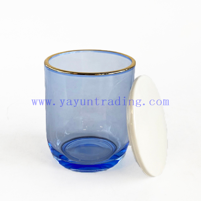 fashionable gold rim glass candle vessel for home decor