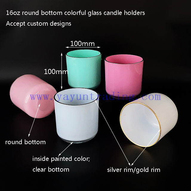 Custom Empty 16oz Colorful Candle Jars Vessel Container Glass Holder for Scented Candle Making with Silver Gold Rim